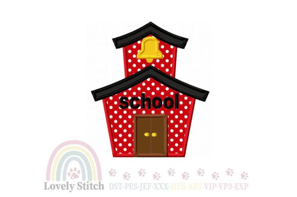 Charming School House Embroidery for Apparel